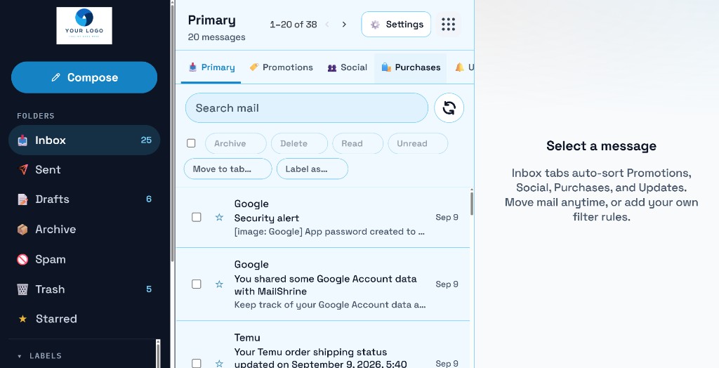 Webmail, 2 mailboxes + 2 aliases