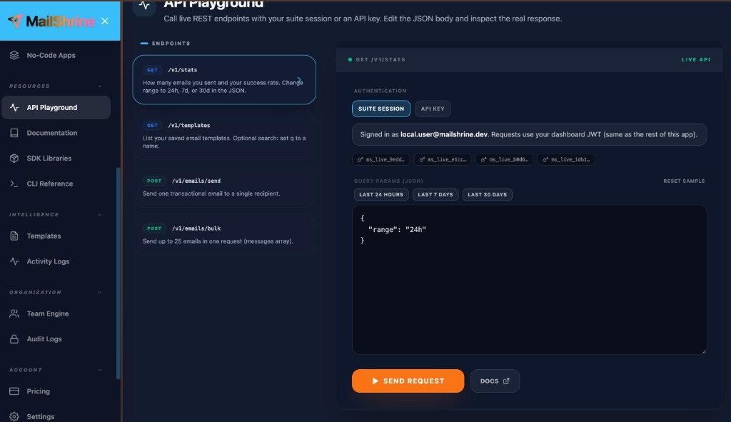 API Playground with live REST endpoints